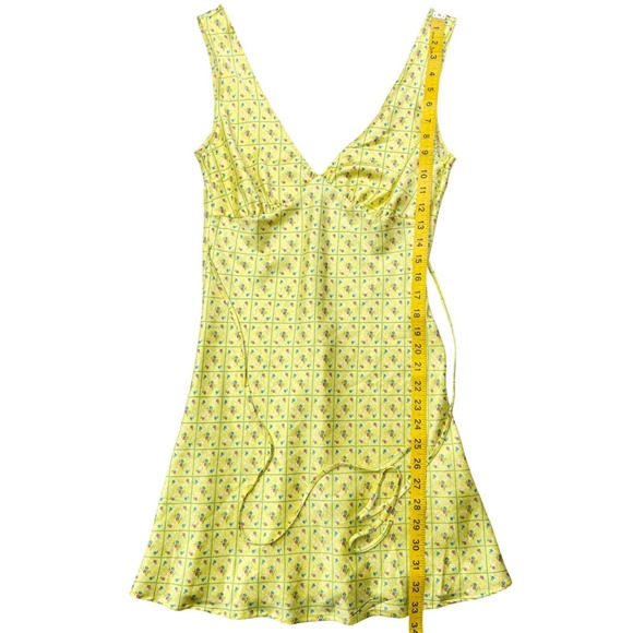 Frankies Bikinis Pink Floral Mini Dress Yellow Cottagecore S - Picture 8 of 9